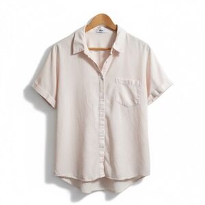 IPMQ Pink Button Up Short Sleeve Shirt Women's Size M Lightweight Cotton